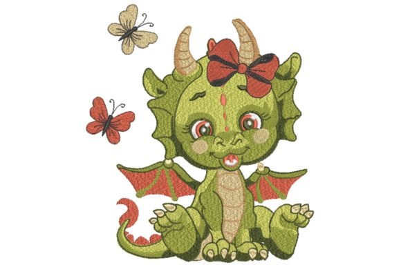 Cartoon Green Fly Baby Girl Dragon Embroidery Design Review